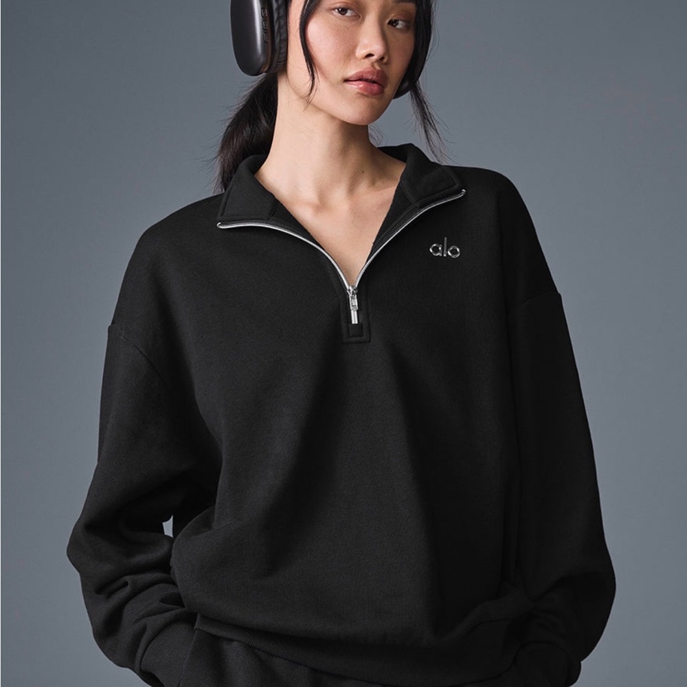 ALO Yoga Black V-Neck Half-Zip Pullover #authentic